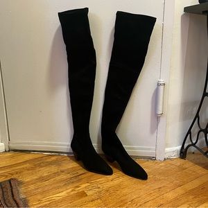 Maje Thigh High Black Leather Boots